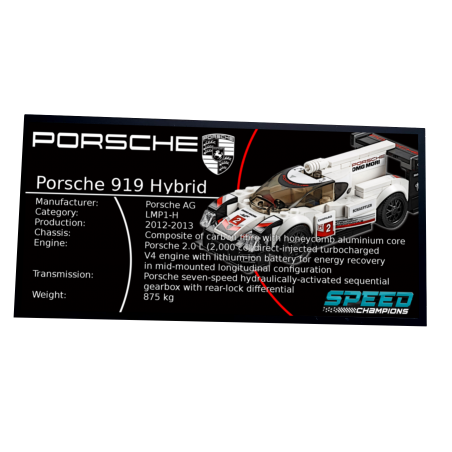 Plaque type UCS Porsche 919 Hybrid réf 75887