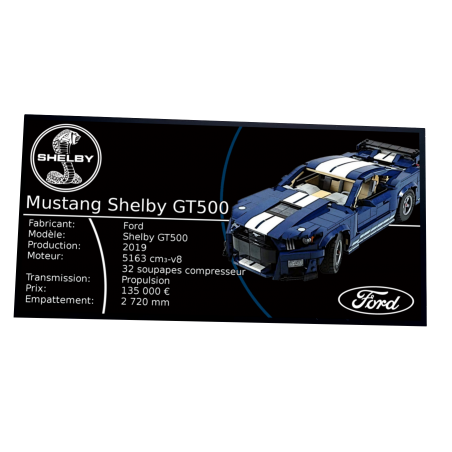 Plaque type UCS Mustang Shelby GT500 modél altérnatif réf 10265