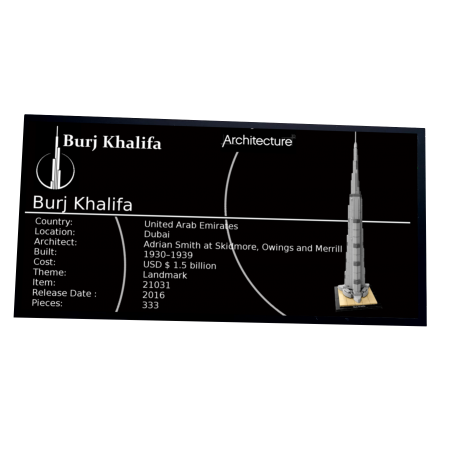 Plaque type UCS Burj Khalifa Dubai réf 21031