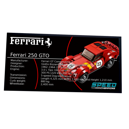 Plaque type UCS stand Ferrari 250 GTO réf 75889