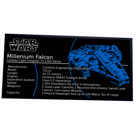 Plaque type UCS Le Faucon Millenium du raid de Kessel réf 75212