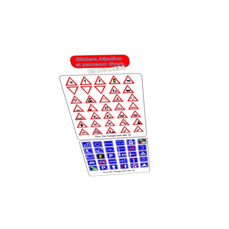 Planche Stickers Panneaux Attention et Idéogrammes signalétiques - 65 stickers prédécoupés