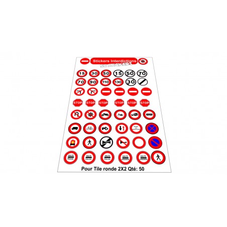 Planche Stickers Panneaux Interdictions et Limitations - 50 stickers prédécoupés