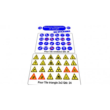 Planche Stickers Panneaux Obligation et Dangers - 50 stickers prédécoupés