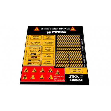 Planche Stickers Panneaux TRAVAUX -39 stickers prédécoupés