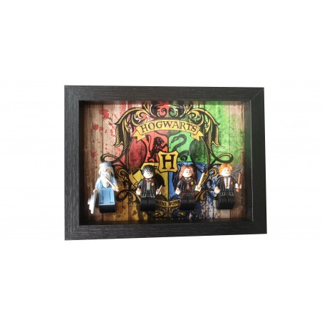 Cadre Harry Potter 4 Maisons- Noir dim 18x13cm- 4 Briques Noires (Minifigurines non fournies)