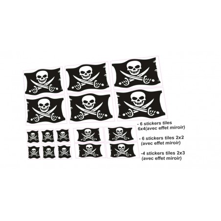 Reproduction Planche Stickers Théme Pirate & Pirate Drapeaux Tête de Mort