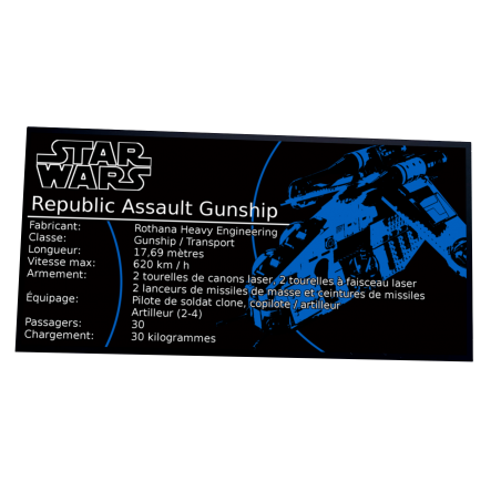 Plaque type UCS -Republic Gunship -réf 75021-7676-7163-MOC