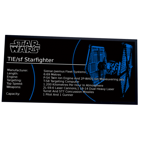 Plaque type UCS TIE Fighter réf 75211 / 9492 / 7263