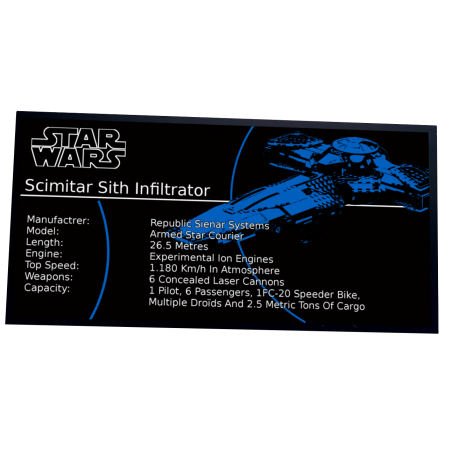 Plaque type UCS  Sith Infiltrator réf 7663 / 7961 / ST19