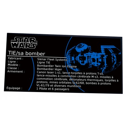 Plaque type UCS Tie Bomber Réf: 75347