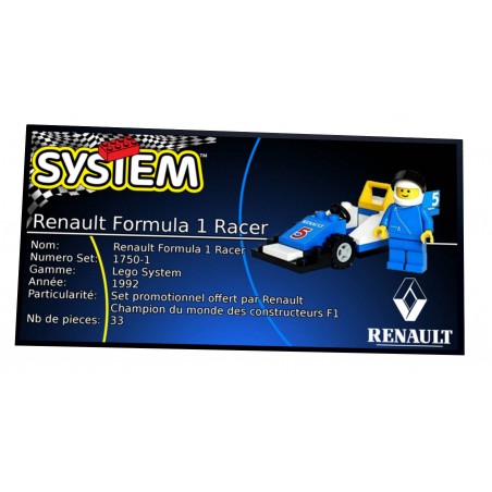 Plaque Type UCS Renault Formula 1 Racer -réf: 1750