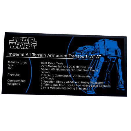 Plaque type UCS AT-AT Walker réf 75054, 8129, 4483, 10178