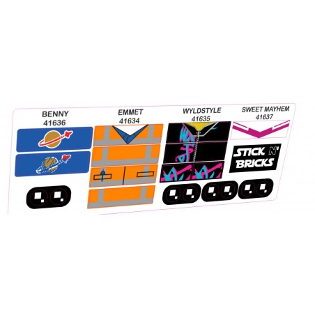 Reproduction Stickers pour  BrickHeadz The LEGO Movie 2 -réf 41634, 41635, 41636, 41637