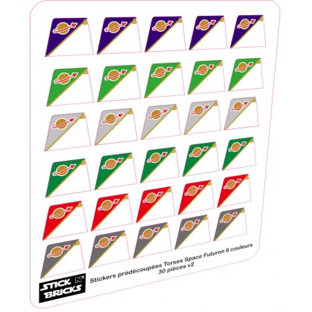 Planche reproduction stickers prédécoupés logo space pour torse minifigures FUTURON 6 couleurs v2