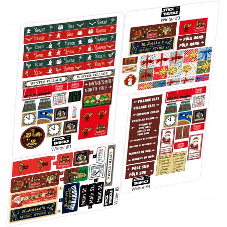 Ensemble de 4 Planches CUSTOM stickers prédécoupés theme Noël-Christmas WINTER v1+v2+v3+v4