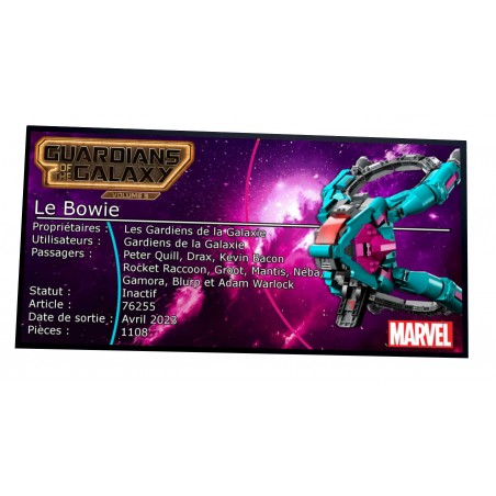 Plaque Type UCS Marvel Le nouveau vaisseau des Gardiens-Le Bowie- réf 76255