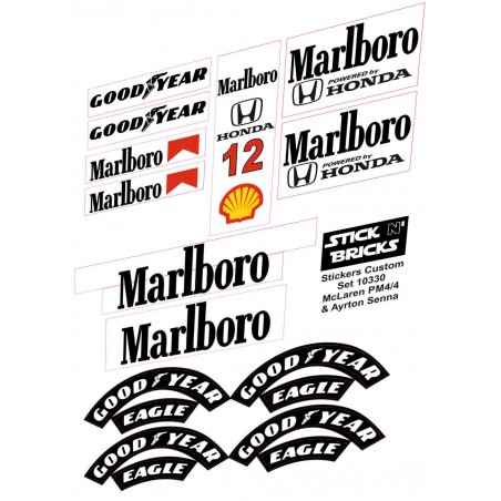 Planche Stickers Custom Pneus+carrosserie -pour F1 Mclaren MP4/4 & Ayrton Senna Set 10330
